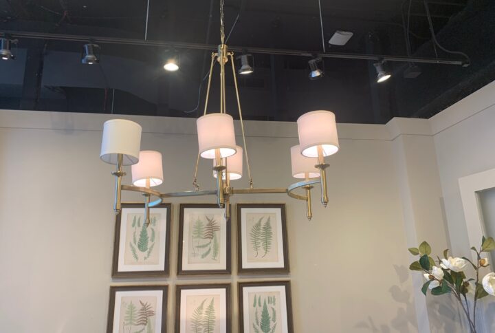 6-light Chandelier with Fabric Drum Shades