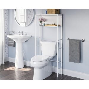 your wishes have been answered with this bathroom etagere from the North Avenue® collection. This bathroom etagere with cabinet fits over the toilet to maximize the amount of precious storage space used with a helpful space saving design. One large open shelf makes room for bathroom linens