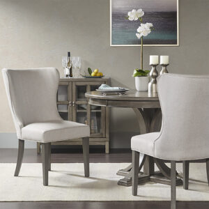 Style and sophistication await you with the Madison Park Signature Helena Dining Chair. The upholstered seat and back are filled with high-density foam providing exceptional comfort and support. A grey wood finish completes the elegant style of this dining room chair. Leg assembly is required.