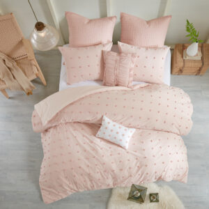 The Urban Habitat Brooklyn Cotton Jacquard Comforter Set features small tufted chenille dots that create a fresh shabby chic look. This comforter set brings a soft and charming update to your bedroom