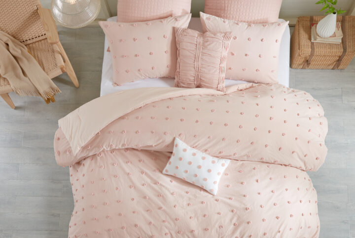 The Urban Habitat Brooklyn Cotton Jacquard Comforter Set features small tufted chenille dots that create a fresh shabby chic look. This comforter set brings a soft and charming update to your bedroom