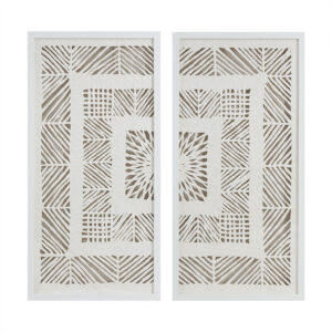 Elevate your home decor with our Madison Park Tala Framed Rice Paper Shadow Box 2 Piece Set. This shadow box set features a geometric design made from natural rice paper material