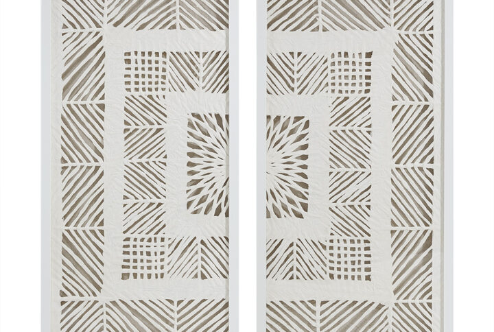 Elevate your home decor with our Madison Park Tala Framed Rice Paper Shadow Box 2 Piece Set. This shadow box set features a geometric design made from natural rice paper material