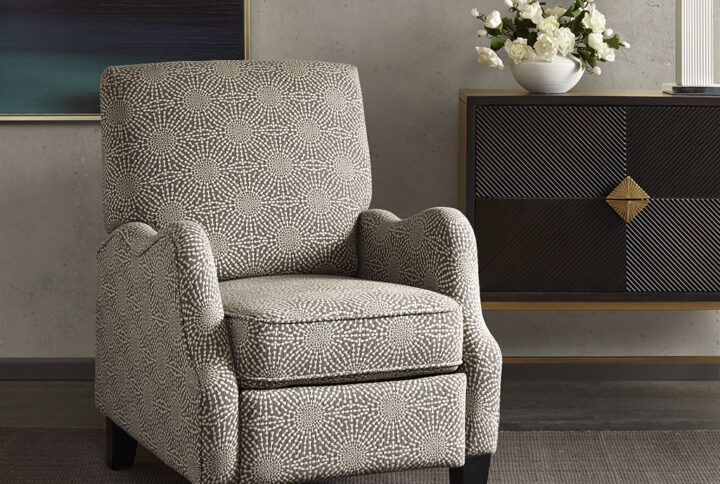 Classic and contemporary are blended perfectly with the Madison Park Hoffman Push Back Recliner. The unique arms and wide back create a transitional look that immediately catches the eye. A high-density foam filling and solid wood legs provide exceptional comfort and support