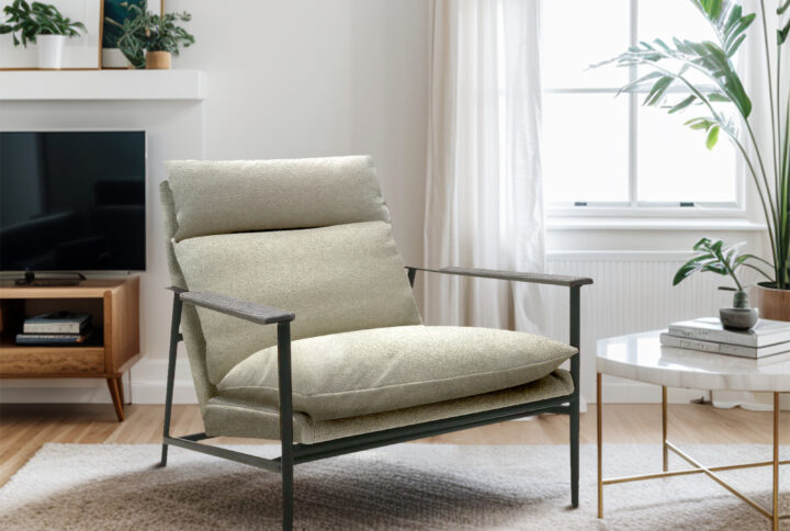 The Beige Monte Accent Chair is the perfect update to a mid-century modern décor.  The  metal frame with solid wood armrests and high-density foam filling provide long-lasting support and comfort. Upholstered in a modern polyester beige fabric