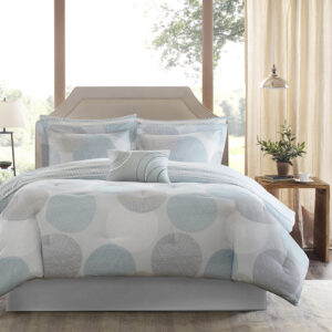 modern update to your bedroom. A geometric print of aqua