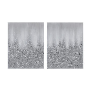 The Madison Park Glimmer Heavily Embellished 2-piece Canvas Wall Art Set brings a touch of glam to your home decor. This 2 piece canvas wall art set features a gradient abstract design in metallic hues for a striking modern look. 100% hand-brushed with real rock and stone embellishments add texture and dimension