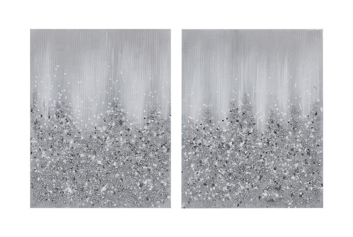 The Madison Park Glimmer Heavily Embellished 2-piece Canvas Wall Art Set brings a touch of glam to your home decor. This 2 piece canvas wall art set features a gradient abstract design in metallic hues for a striking modern look. 100% hand-brushed with real rock and stone embellishments add texture and dimension