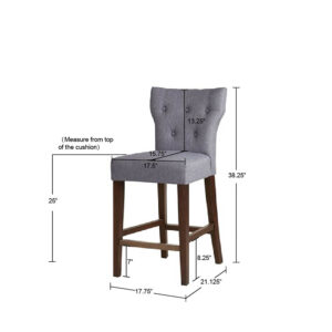 for a chic transitional look. The dark brown finish on the solid wood legs contrasts the upholstery. A bronze metal kickplate on the front stretcher protects against every-day wear and tear making this counter stool perfect for your dining space. Assembly required.