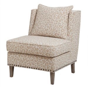 This armless chair offers a deluxe seat cushion and a subtle application of fun animal print fabric making it a stylish accent for any room in the home. Leg assembly required.