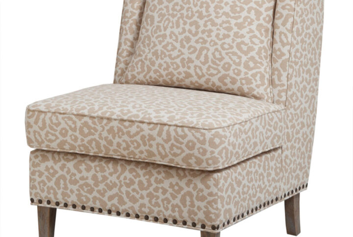 This armless chair offers a deluxe seat cushion and a subtle application of fun animal print fabric making it a stylish accent for any room in the home. Leg assembly required.