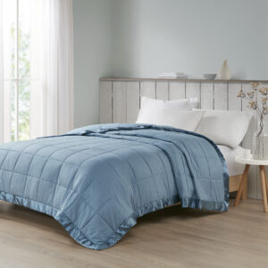 Make every night a cozy one with this textured oversized down alternative blanket. The color-matched 3" satin trim adds a luxury element that feels great on your skin. It features a 3M Scotchgard Moisture Management Treatment that wicks away moisture while helping release stains. Machine washable for easy care with a classic box quilting design. This hypoallergenic blanket is also OEKO-TEX certified