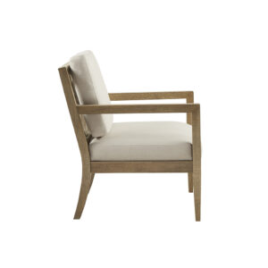 this accent chair features a slatted back design and open frame arms for a charming transitional look. The removable back cushion and the seat are upholstered in a rich ivory fabric and use plush foam filling to provide exceptional comfort. With a firm seat