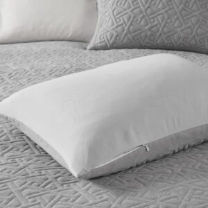 this modern comforter flaunts an embroidered pattern for an upscale quilted top look. The 2 matching shams repeat the modern geometric design of the comforter and feature zipper closures to provide a clean finished edge. Oversized for better coverage on high depth mattresses