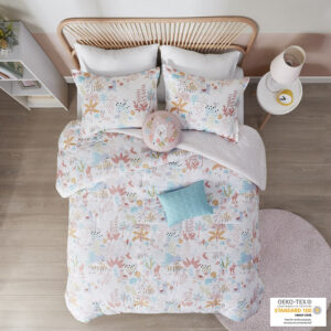 Cuddle up with your favorite animal friends with the Urban Habitat Kids Iris Woodland Animals Cotton Reversible Comforter Set. This cotton comforter features cute woodland creatures in a forest with a ditsy floral pattern on the reverse. The 2 matching shams (1 in Twin) repeat the pattern of the woodland animal comforter to create an adorable and whimsical look. Also included are 2 decorative pillows to complete the reversible comforter set. This kid's comforter set is OEKO-TEX certified