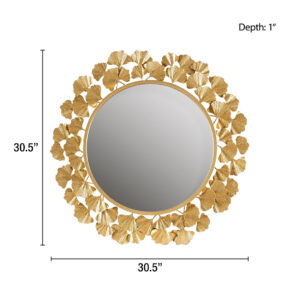 this round mirror measures 30.5 inches in diameter and adds a stunning transitional touch to your home.