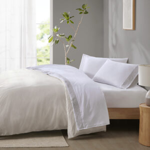 Style your bed with the simple elegance of the Madison Park Embroidered Microfiber Sheets. This solid microfiber sheet set features a beautiful embroidered hem that adds a refined touch and brings a pop of color to your bedroom. Embroidery is featured on the flat sheet and pillowcase hem face side only. The fitted sheet fits mattresses up to 16". Made from ultra-soft microfiber