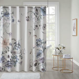 The Madison Park Cassandra Printed Cotton Shower Curtain offers a beautiful shabby chic update to any bathroom. Made from 100% cotton percale