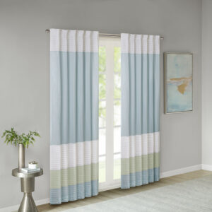 Madison Park Amherst Polyoni Pintuck Window Curtain is a simple way to add style to your room. This window panel features a modern striped design in soft hues of green