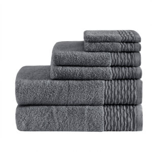 yet also quick to dry so they are not weighed down by excessive moisture. Each towel also features a durable jacquard wavy border design that adds a simple and stylish finishing touch. Machine washable for easy care