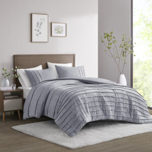 Beautyrest’s Maddox duvet cover set brings an elevated clean and casual vibe to your bedroom. With pleats on a striated blue fabric