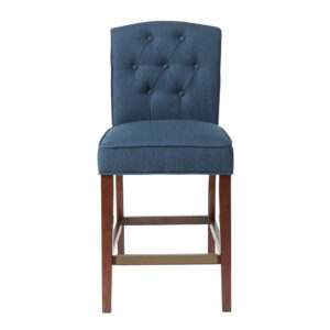 for a chic transitional look. The button-tufted accents on the back add an elegant touch to the design. A espresso wood finish on the solid wood legs provides a bold contrast to the upholstery