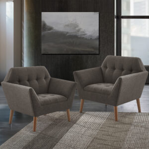 Accent your living area with the mid-century allure of INK+IVY’s Newport Lounge Chair. The tight back and seat offers extra plush comfortable seating and features a clean tailored look accented with button tufting details. Textured upholstery and a pecan finish on the tapered wood legs gives this lounge chair a warm contrast and alluring appeal. With its beautiful design and small silhouette