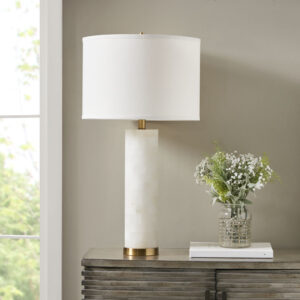 INK+IVY's Prague Alabaster Table Lamp brings a chic cultured look to your home. Made from a natural variation of white alabaster with a gold metal base