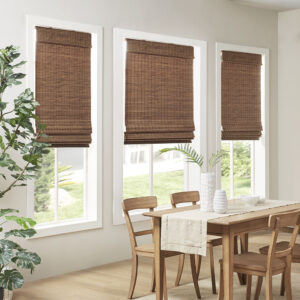 The Madison Park Eastfield Bamboo Light Filtering Roman Shade offers a natural and eco-friendly update to your home. This roman shade is made from a 100% bamboo woven material with unique variations in the color