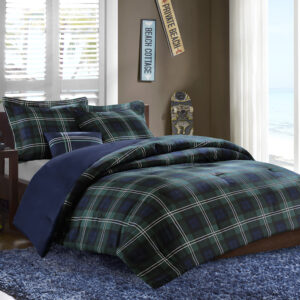 Add a sophisticated style to your bedroom with the Mi Zone Brody Comforter Set. This comforter and 2 shams (1 in Twin/TwinXL) features a blue and green plaid pattern with a solid blue reverse