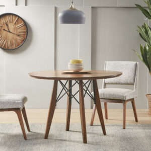 INK+IVY Clark Dining Set offers a warm and inviting update your dining room decor. This round dining table and upholstered chair set is perfect for a small dining nook. The table can be set up at either dining height or gathering height.