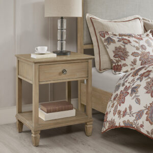 Complete your bedroom décor with the traditional appeal of Madison Park Signature’s Victoria Nightstand. This classic nightstand features a pull-out drawer and a lower shelf that provides plenty of storage space for your essential items. A light natural finish with wire brush detailing creates a worn and rustic that adds a charming touch. With fine detailing and sturdy wood legs