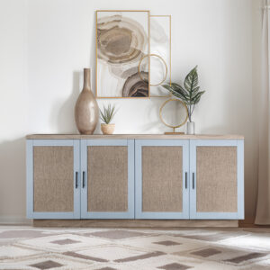 The ultimate dining or living room addition. The Chapel Hill 84" wheat and grey sideboard offers a sleek modern design perfect for your extra storage needs. Two sets of double cabinet doors feature lined panels for an updated modern look. The spacious top is great for storage or display. This solid wood construcion will offer years of sturdy and reliable use.