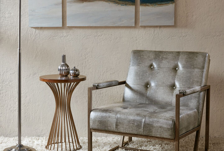 Envelop yourself in the luxurious comfort of INK+IVY’s Waldorf Lounge Chair. This deep seated accent chair is upholstered in grey snakeskin patterned polyurethane