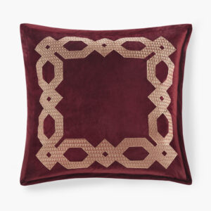 This decorative frame element is derived from geometric shapes and embroidered with metallic yarn using bold stitching lines. The luxurious velvet presents layered and varied color tones from different angles. It is soft to the touch and enjoyable to the eyes.