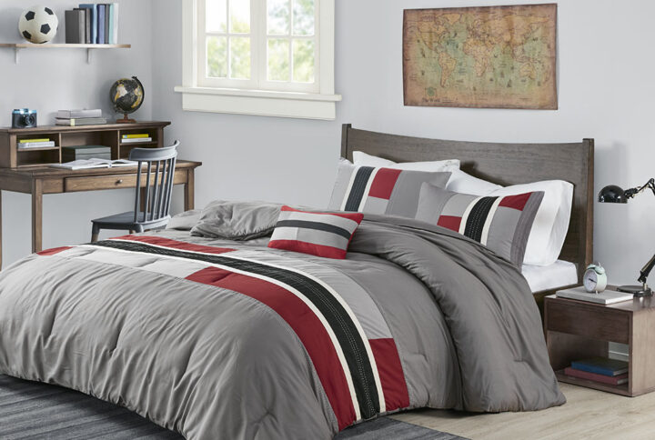 The Mi Zone Pipeline Comforter Set offers a fresh update to your room. The ultra-soft microfiber comforter boasts a striped pieced design in bold colors