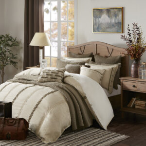 Transform your bedroom into a calming retreat with the Madison Park Signature's Chateau 8 Piece Comforter Set. Accented with Soutache cord embroidery in beige and brown