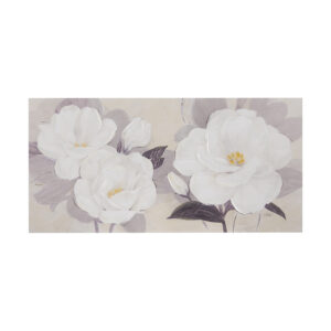 Add an elegant touch to your space with the Madison Park Midday Bloom Florals Embellished Canvas Wall Art by Artist Ivo Stoyanov. Soft white florals sit on a grey and neutral tone ground