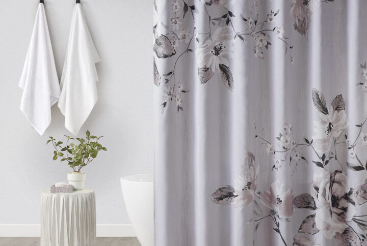 Introducing the Neko Floral Printed Shower Curtain - a blend of contemporary and practicality. Adorned with a large floral design