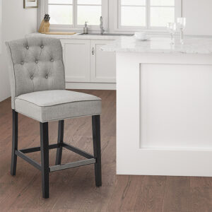 Add a touch of class to your dining decor with the sophisticated Madison Park Marian 26” Tufted Counter Stool. This counter stool uses high-density foam for max comfort that is upholstered in a light grey fabric