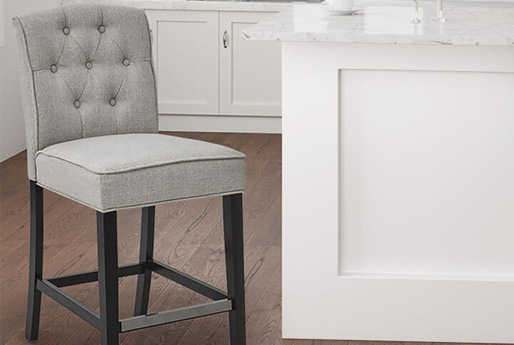 Add a touch of class to your dining decor with the sophisticated Madison Park Marian 26” Tufted Counter Stool. This counter stool uses high-density foam for max comfort that is upholstered in a light grey fabric