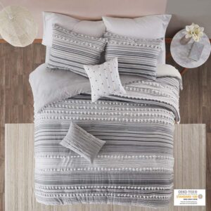 Give your bedroom a soft casual update with the Urban Habitat Calum Cotton Duvet Cover Set. The cotton clipped jacquard duvet cover features yarn-dyed stripes of tonal grey and off-white