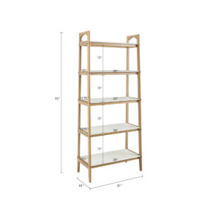 Add the bold Madison Park Parker Shelf to your living space. This all wooden mid-century inspired shelf will go nicely to any room’s decor. It features 5 white shelving composed of solid wood held by a natural wood finish frame. The two-tone gives this shelf a striking contrast. Use this shelf to display your decorative pieces and elevate your home decor. Assembly required.