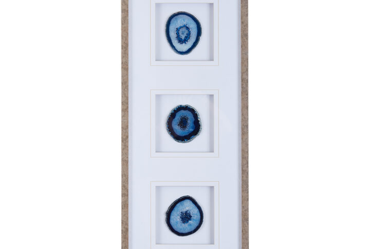 Elevate your space with the Madison Park Blue Agate Trio by Artist Studio 5. Featuring 100% real 4" agate stones in rich blue hues