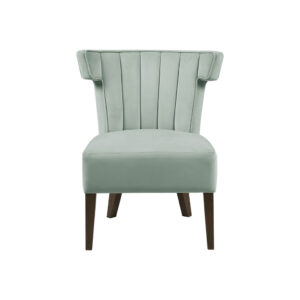 for a beautiful transitional look. The light  seafoam velvet upholstery adds a soft element to the design and is complemented by the dark coffee finish on the solid wood legs. Assembly is required.