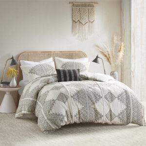 This soft microfiber artisan duvet cover set displays a printed global inspired design