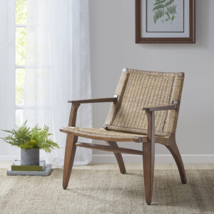 Complete your indoor space with the natural allure of the Madison Park Clearwater Accent Chair. This accent chair features a rattan back and seat with a mahogany wood frame