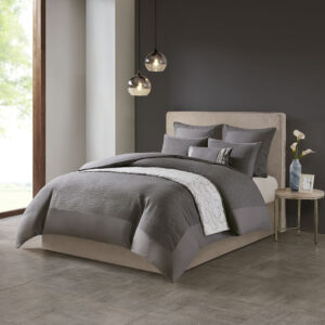 Express your unique style with yarn dyed textural appeal of the N Natori Hanae 3 Piece Duvet Cover Set. The oversized grey duvet cover flaunts a textured fabric that adds dimension to the top of the bed and creates a cottage-inspired allure. Two matching shams feature a textured face with a solid reverse to pair beautifully with the duvet cover