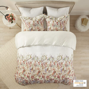 The Madison Park Mariana 3 Piece Cotton Printed Duvet Cover Set brings a touch of beauty to your bedroom décor. This cotton duvet cover features a watercolor floral print that runs from the middle of the bed to the foot