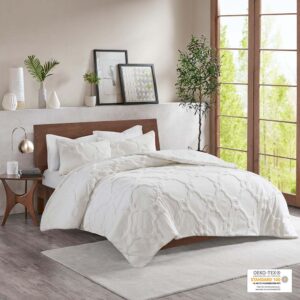 Refresh your bedroom with the Madison Park Pacey 3 Piece Tufted Cotton Chenille Geometric Comforter Set. This 100% cotton comforter features a geometric tufted chenille design that adds a soft texture and dimension to the top of the bed. The 2 matching shams perfectly coordinate with the comforter to create a classic